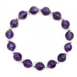Pulsera bolitas plata y amatista 8mm