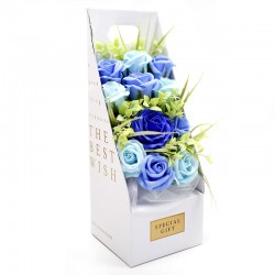 Ramo flores jabón en caja - azul