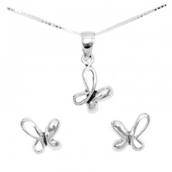 Set collar y pendientes plata - Mariposa asimétrica