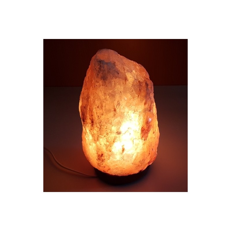 Lámpara de sal natural 100% auténtica del Himalaya; moderna tallada a mano  en sal de roca de cristal rosa de las montañas del Himalaya; base de madera