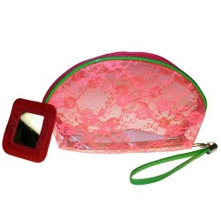 6 Bolsas maquillaje encaje - rosa