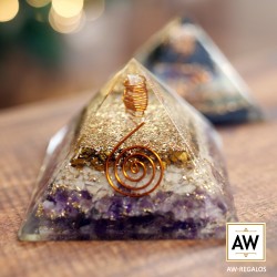 1 Pirámide orgonita espiral - amatista y selenita