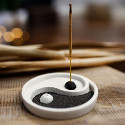 Quemador incienso Jardín Zen ying yang blanco