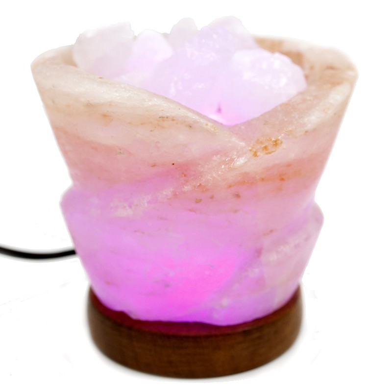Lámpara sal del Himalaya en forma de cueco con luz multicolor y USB