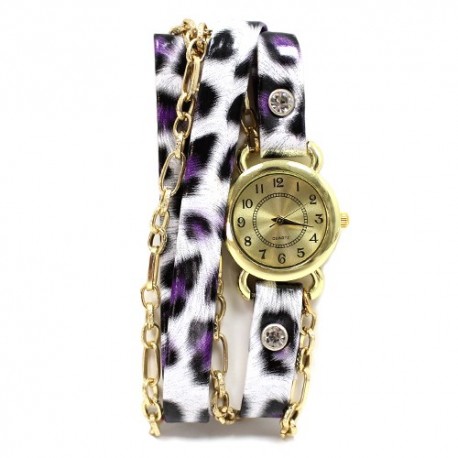 Relógio pulseira - leopardo lilás