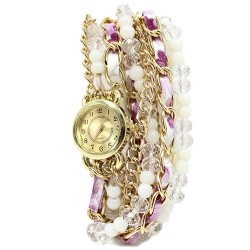 Relógio pulseira - pérolas e cristal lilás