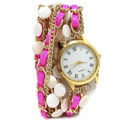 Relógio pulseira - rosa fluorescente e madrepérola