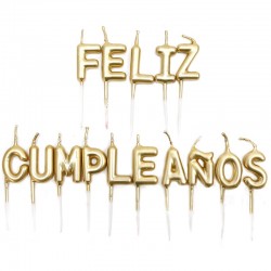 12 Velas doradas feliz cumpleaños