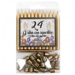 12 Packs 24 Velas doradas soporte