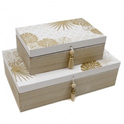 Set 2 cajas madera "Golden Chic" 25x7x15cm | 18x6x11cm