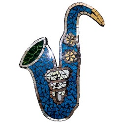 Saxofón mosaico - azul 40x32cm
