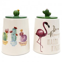 2 Botes porcelana flamenco cactus 11x16cm - diseños variados