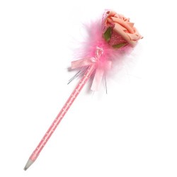 12 Bolígrafos flor terciopelo rosa