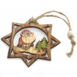 6 Packs 2 colgantes decoración madera navideña - Papá Noel y estrella