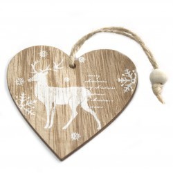 6 Packs 2 colgantes decoración madera navideña - corazón con reno
